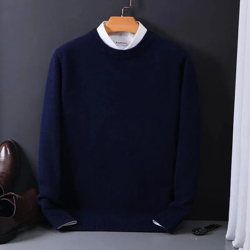 2023 Cashmere Sweater O-neck Pullovers Men's Loose Oversized M-5XL Knitted Bottom Shirt Autumn Winter New Korean Casual Men Top