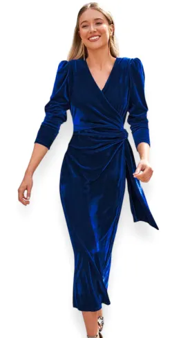 5-A2072 Royal Velvet Faux Wrap Dress