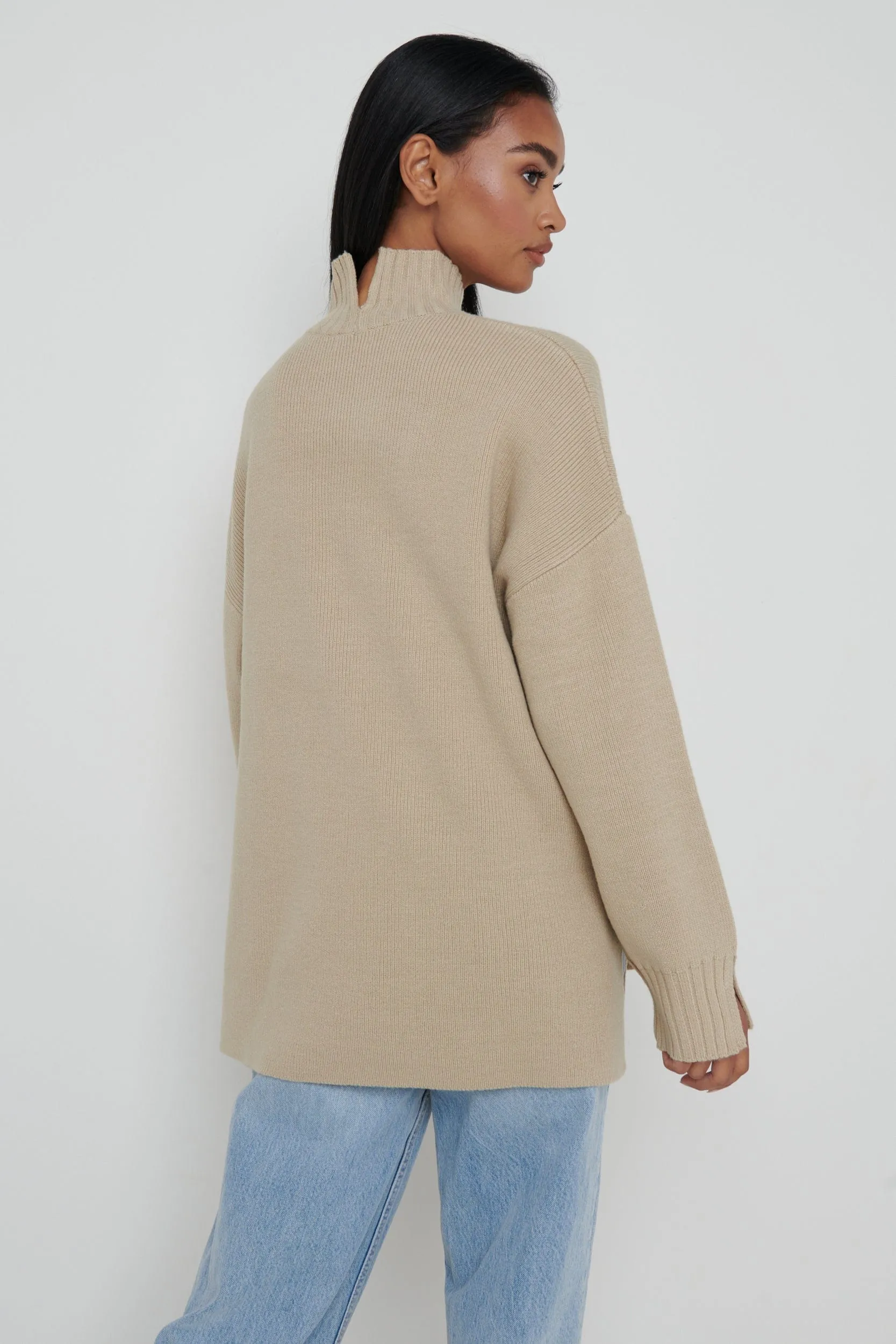 Amory Grown Neck Knit Jumper - Beige