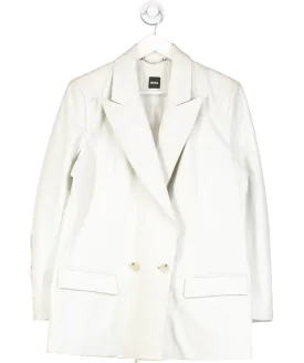 BOSS White Longline Double Breasted Jacket In Leather UK 8