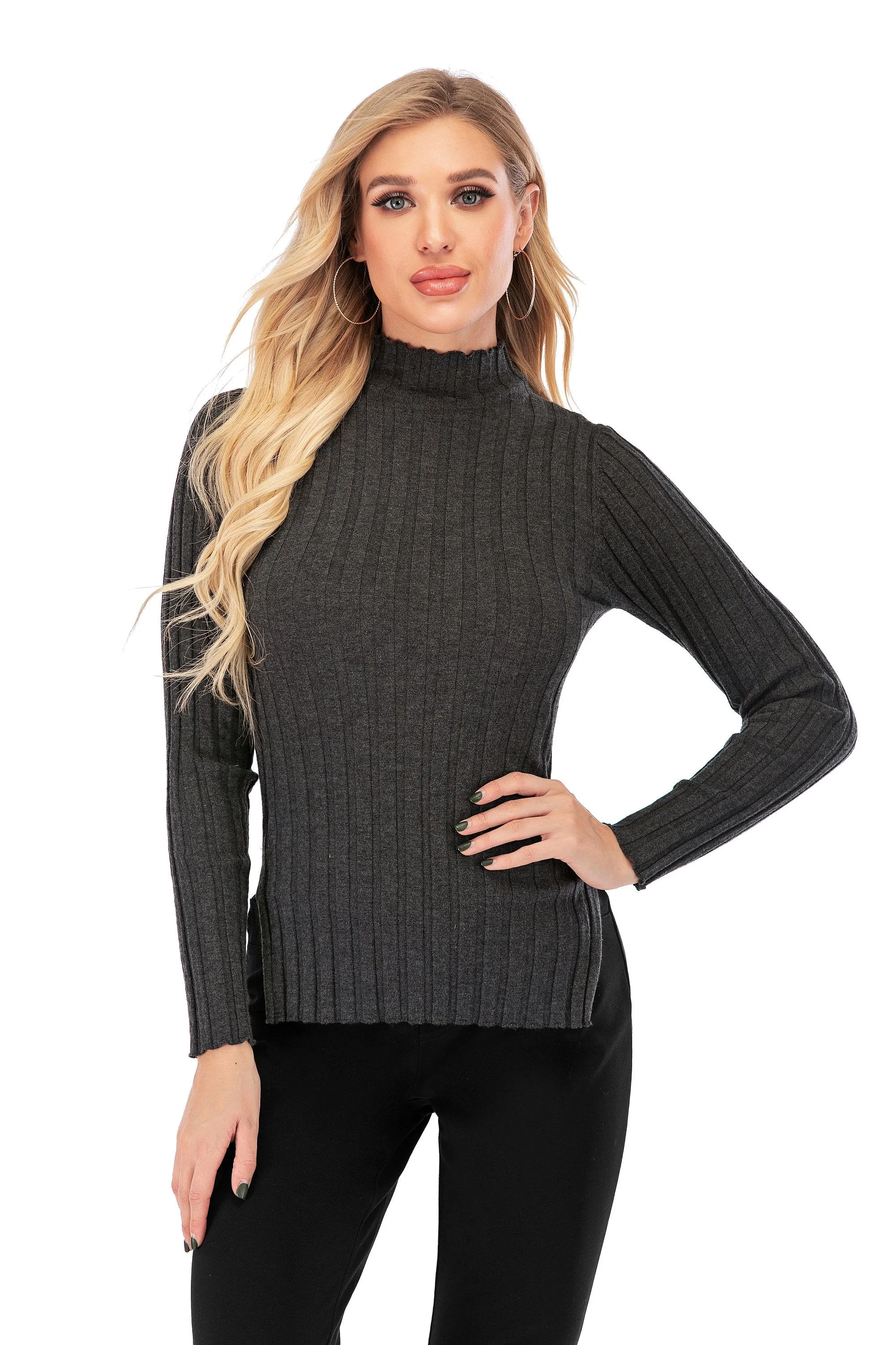 Calison Women's Wool Mock Neck Long Sleeve Pullover Fashion Sweater