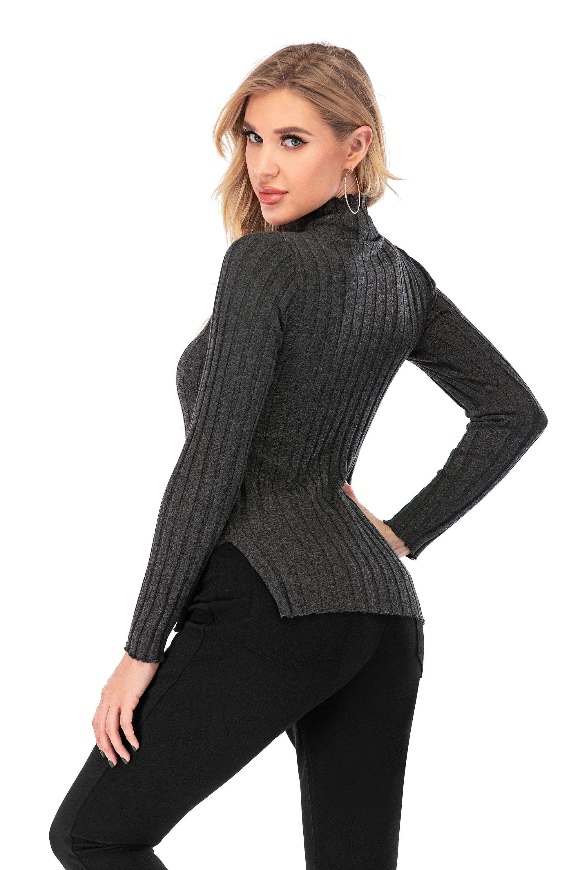 Calison Women's Wool Mock Neck Long Sleeve Pullover Fashion Sweater