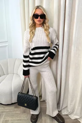Carter beige & black knitted jumper and trousers loungewear set