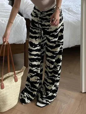 Casual Zebra Print Loose Women's Trousers Harajuku Aesthetic Vintage Bottoms Korean Streetwear Casual Y2K Pants