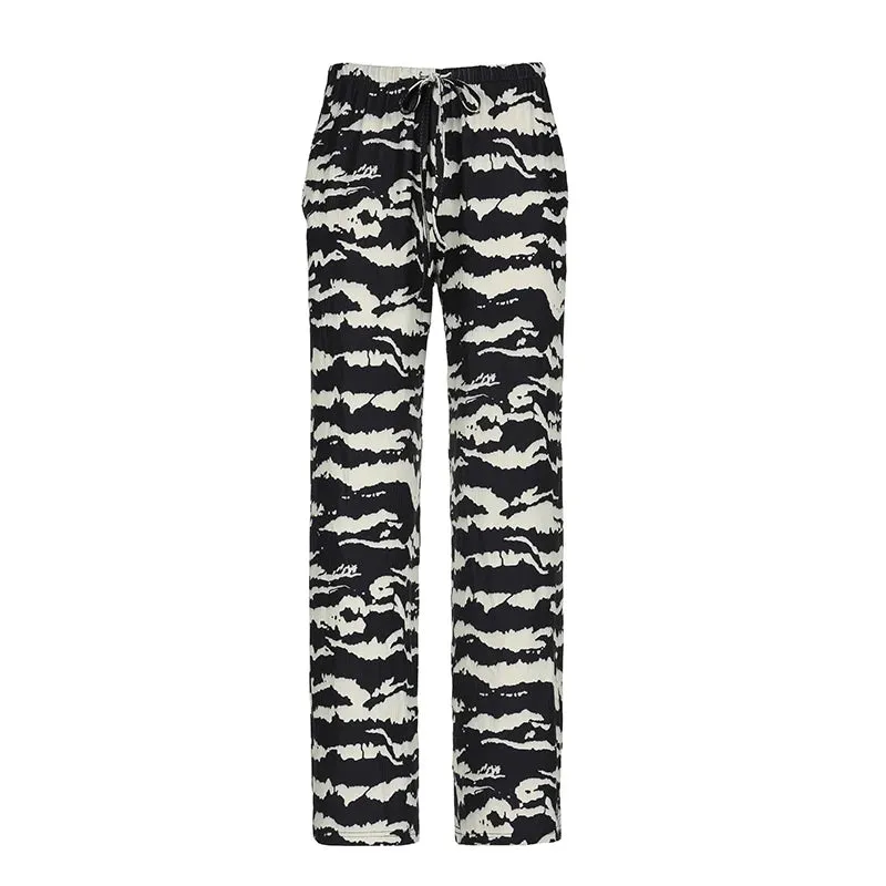 Casual Zebra Print Loose Women's Trousers Harajuku Aesthetic Vintage Bottoms Korean Streetwear Casual Y2K Pants