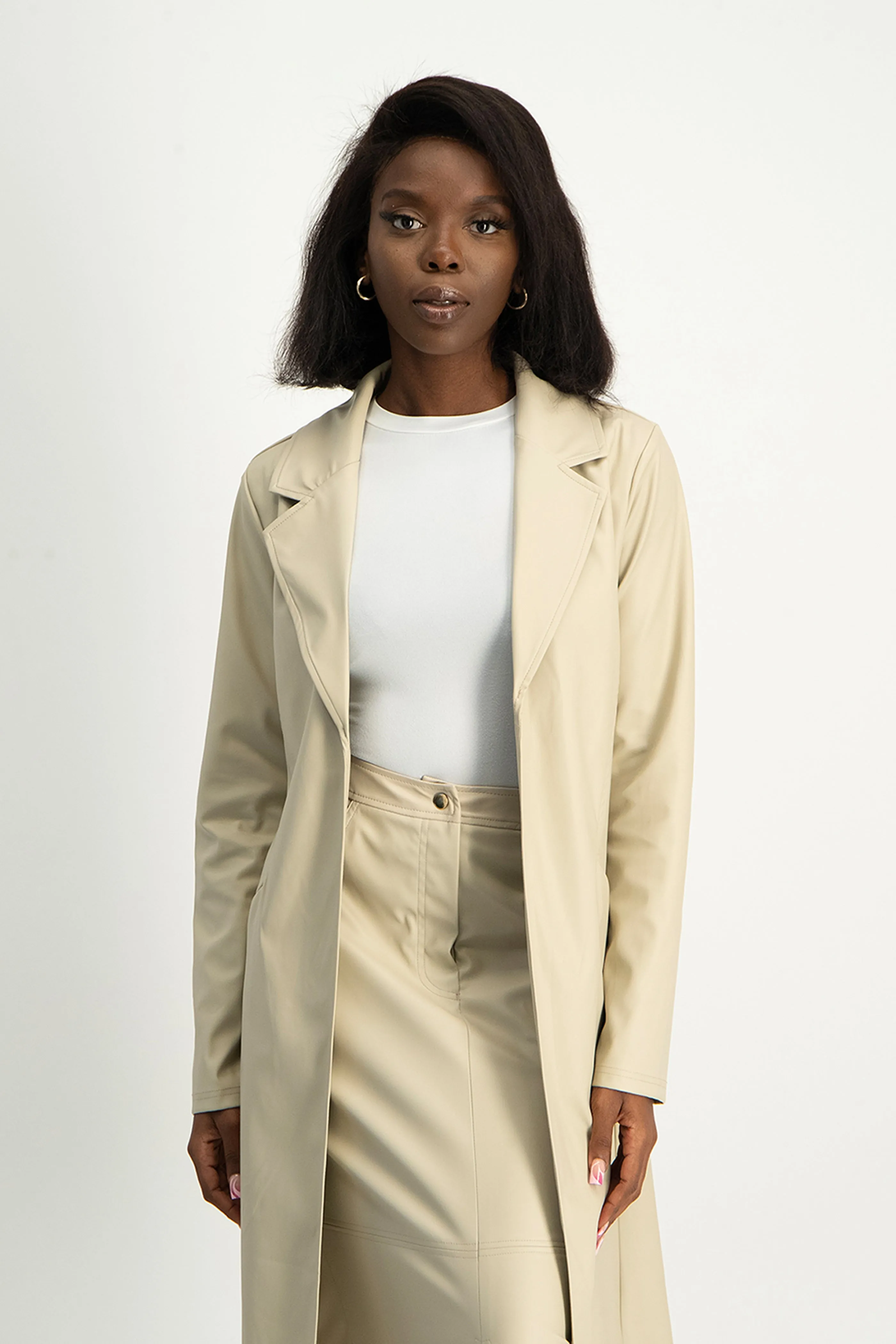Cece Faux Leather Trench Coat - Ivory