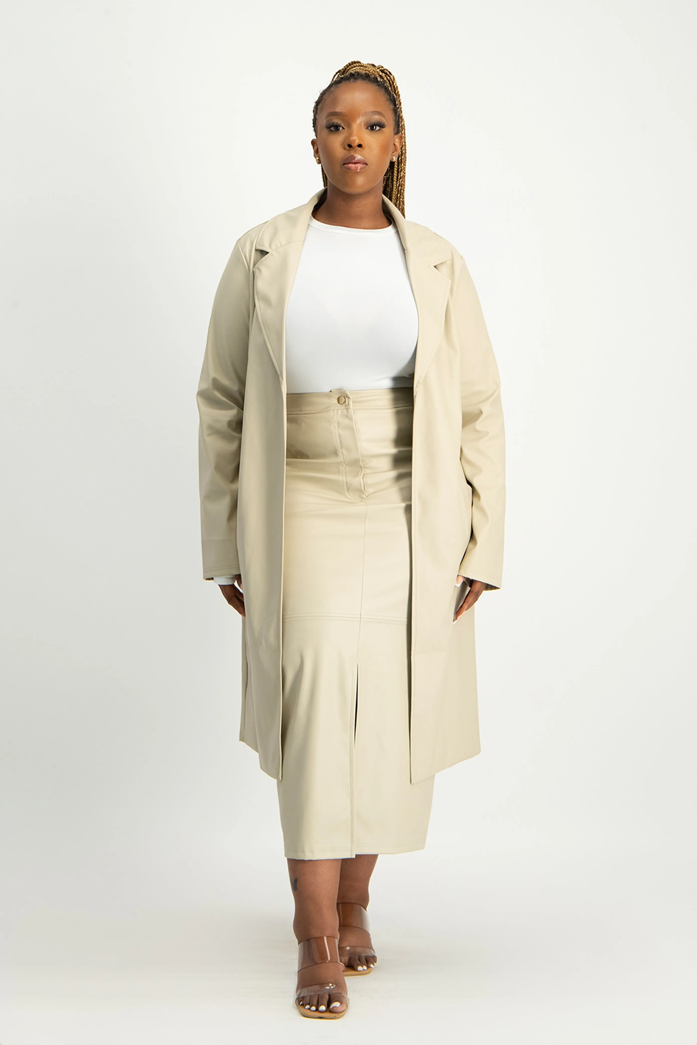 Cece Faux Leather Trench Coat - Ivory