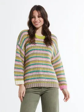 Chloe Open Weave Knit Multi Pink or Lime Striped Sweater