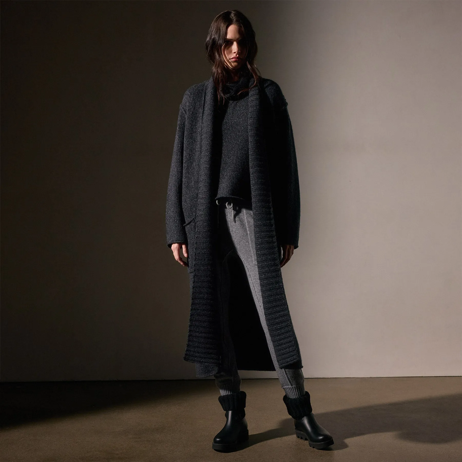 Chunky Knit Cashmere Marl Cardigan - Charcoal Marl
