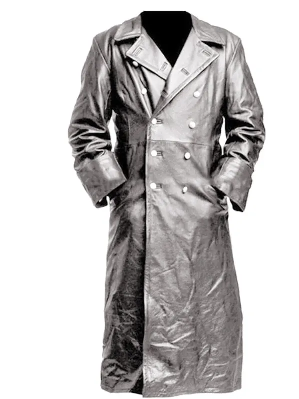 Classic WW2 Military Uniform Officer Black Real Leather Trench Coat