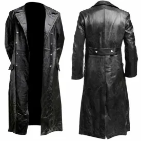 Classic WW2 Military Uniform Officer Black Real Leather Trench Coat