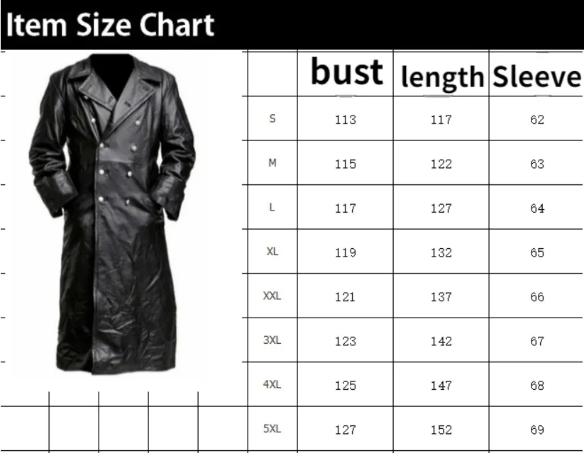 Classic WW2 Military Uniform Officer Black Real Leather Trench Coat