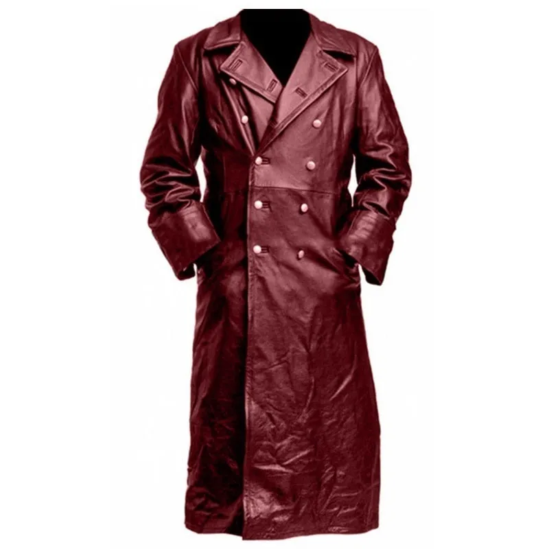 Classic WW2 Military Uniform Officer Black Real Leather Trench Coat