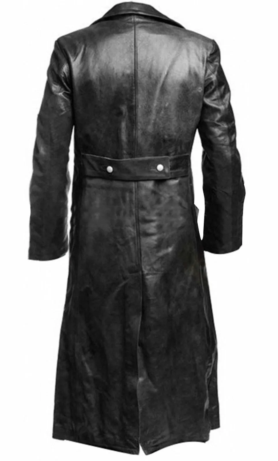Classic WW2 Military Uniform Officer Black Real Leather Trench Coat