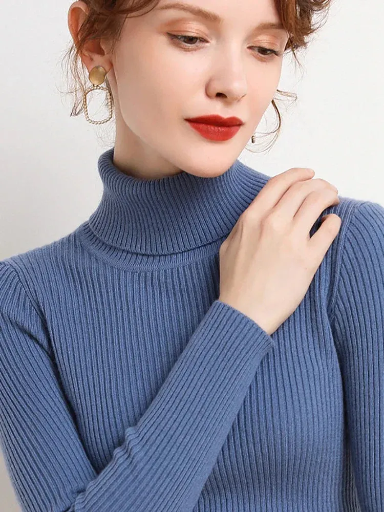 cold weather outfits Joskaa 2024 Autumn Winter Women Fall Turtleneck Sweater Knitted Soft Pullovers Cashmere Jumpers Basic Soft Sweaters For Women