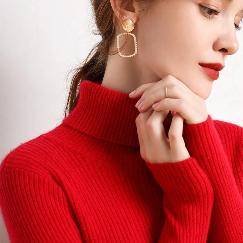 cold weather outfits Joskaa 2024 Autumn Winter Women Fall Turtleneck Sweater Knitted Soft Pullovers Cashmere Jumpers Basic Soft Sweaters For Women