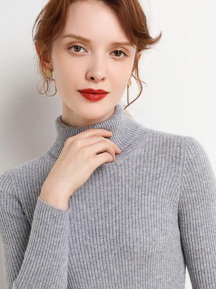 cold weather outfits Joskaa 2024 Autumn Winter Women Fall Turtleneck Sweater Knitted Soft Pullovers Cashmere Jumpers Basic Soft Sweaters For Women