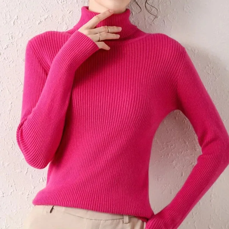 cold weather outfits Joskaa 2024 Autumn Winter Women Fall Turtleneck Sweater Knitted Soft Pullovers Cashmere Jumpers Basic Soft Sweaters For Women