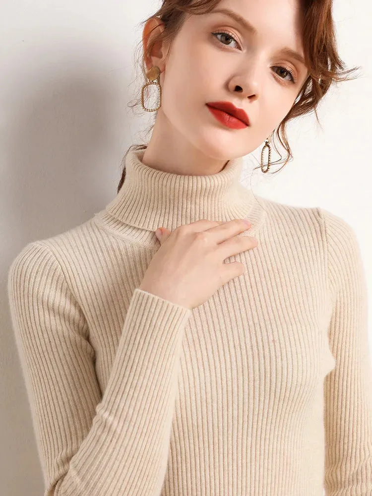 cold weather outfits Joskaa 2024 Autumn Winter Women Fall Turtleneck Sweater Knitted Soft Pullovers Cashmere Jumpers Basic Soft Sweaters For Women