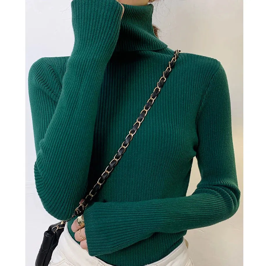 cold weather outfits Joskaa 2024 Autumn Winter Women Fall Turtleneck Sweater Knitted Soft Pullovers Cashmere Jumpers Basic Soft Sweaters For Women