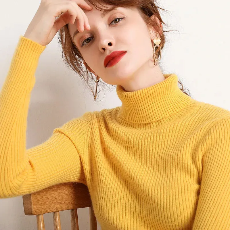 cold weather outfits Joskaa 2024 Autumn Winter Women Fall Turtleneck Sweater Knitted Soft Pullovers Cashmere Jumpers Basic Soft Sweaters For Women