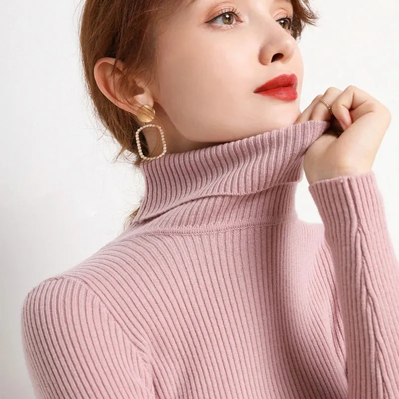 cold weather outfits Joskaa 2024 Autumn Winter Women Fall Turtleneck Sweater Knitted Soft Pullovers Cashmere Jumpers Basic Soft Sweaters For Women