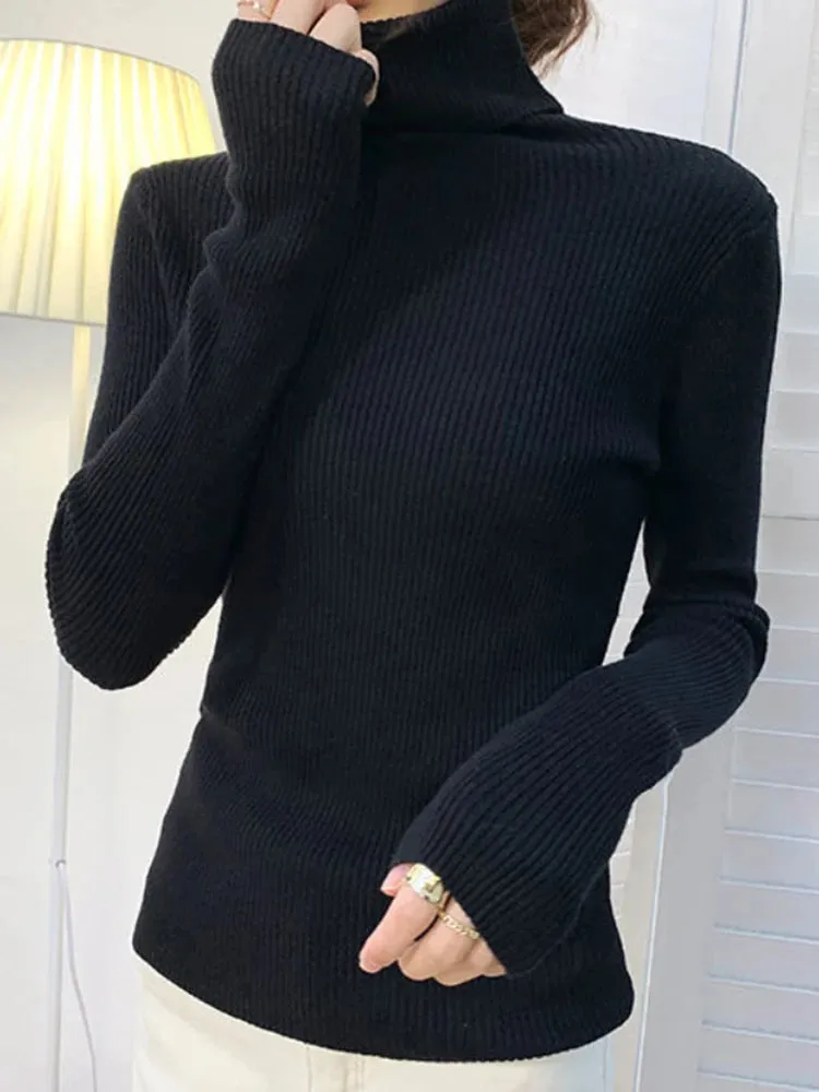 cold weather outfits Joskaa 2024 Autumn Winter Women Fall Turtleneck Sweater Knitted Soft Pullovers Cashmere Jumpers Basic Soft Sweaters For Women