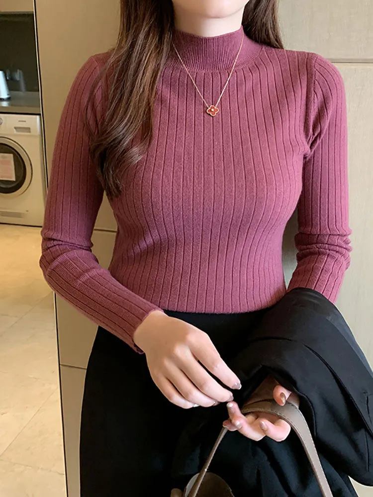 cold weather outfits Joskaa Semi-Turtleneck Sweaters Mockneck Pullovers Solid T-Shirts Cashmere Sweater  Women Autumn Slim Soft Knit Jumpers