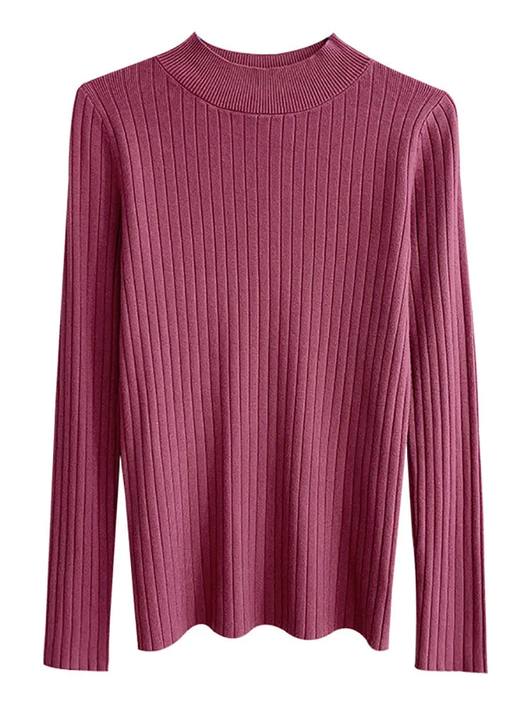 cold weather outfits Joskaa Semi-Turtleneck Sweaters Mockneck Pullovers Solid T-Shirts Cashmere Sweater  Women Autumn Slim Soft Knit Jumpers