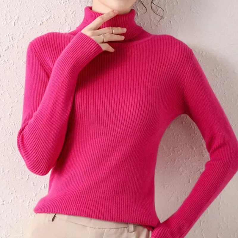 cold weather outfits Joskaa Women Fall Turtleneck Sweater Knitted Soft Pullovers Cashmere Jumpers Basic Soft Sweaters Female Basic Blouse New