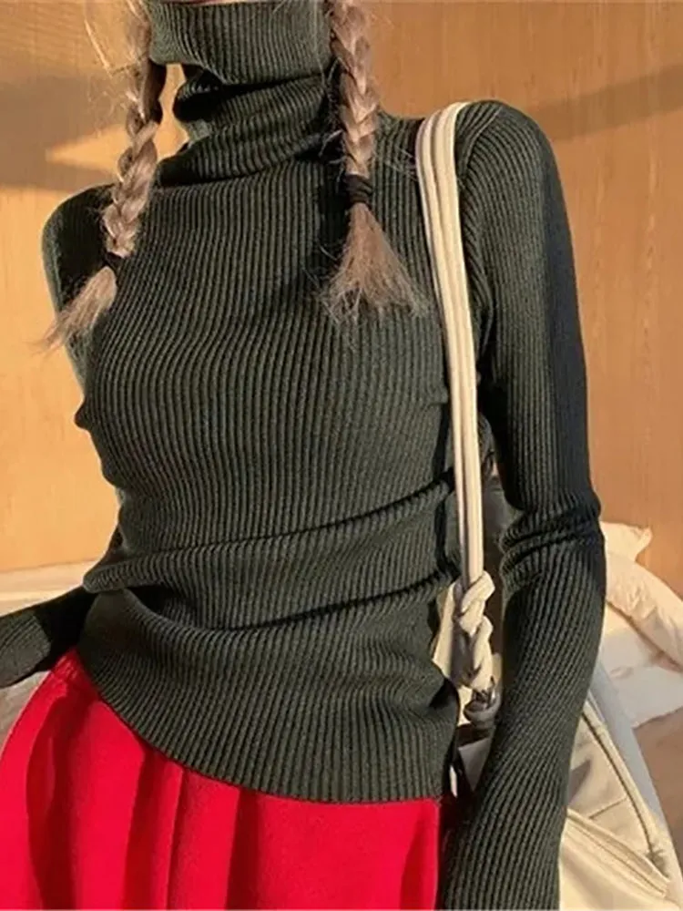 cold weather outfits Joskaa Women Fall Turtleneck Sweater Knitted Soft Pullovers Cashmere Jumpers Basic Soft Sweaters Female Basic Blouse New