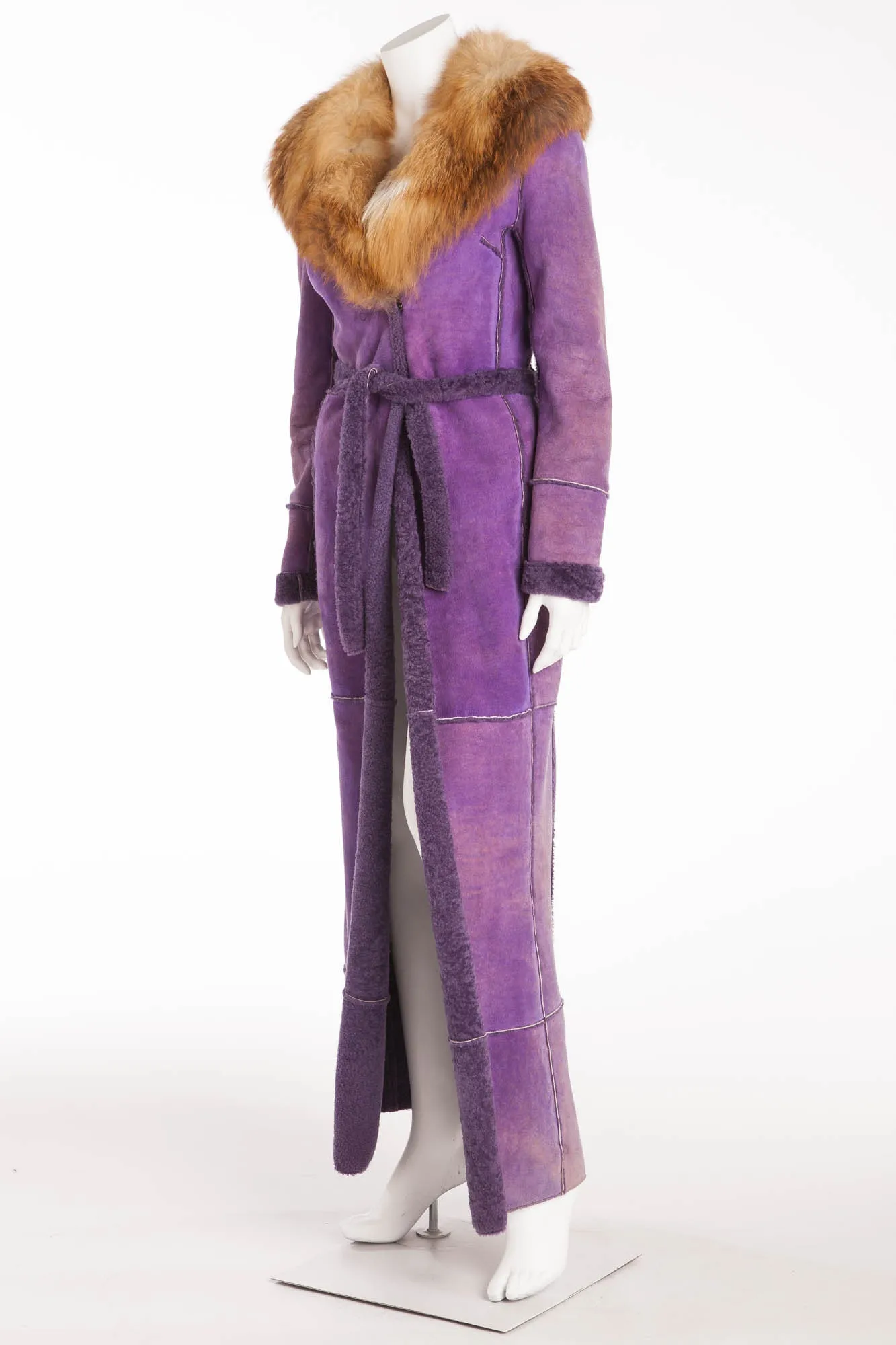 Dolce & Gabbana - Purple Shearling Coat with Fox Fur Collar - IT 40