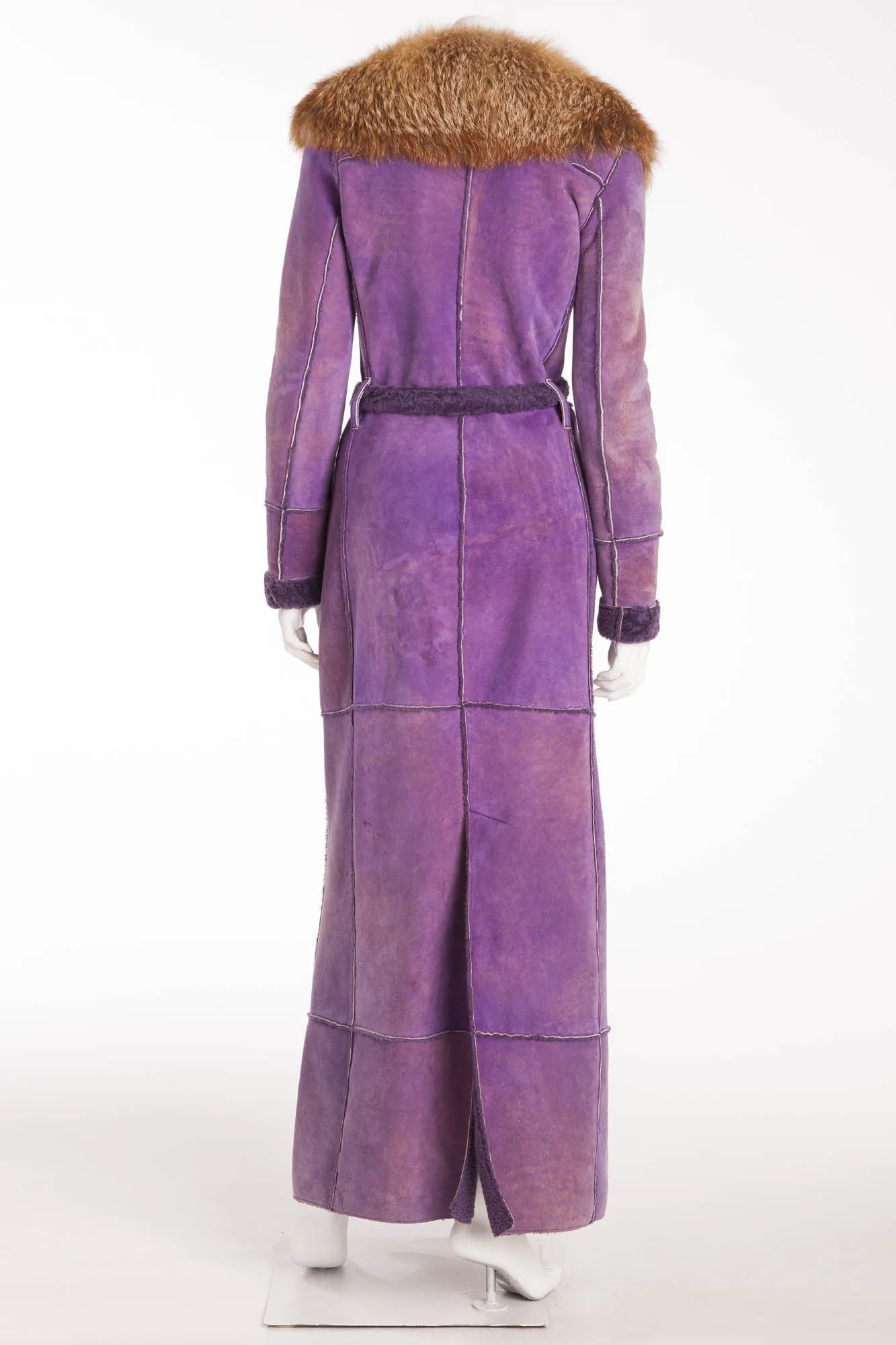 Dolce & Gabbana - Purple Shearling Coat with Fox Fur Collar - IT 40