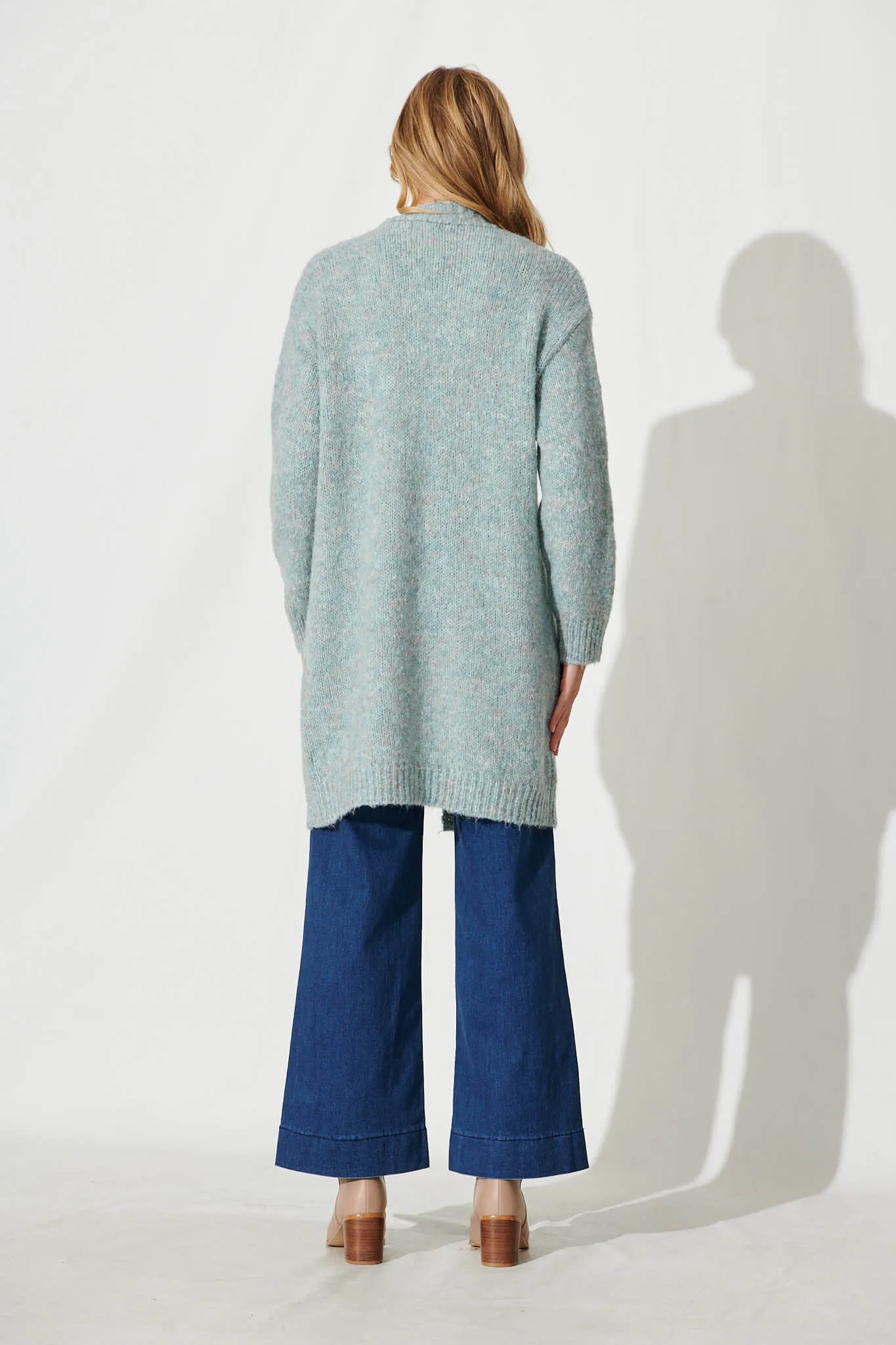 Ersa Knit Cardigan In Dark Teal Marle Wool Blend