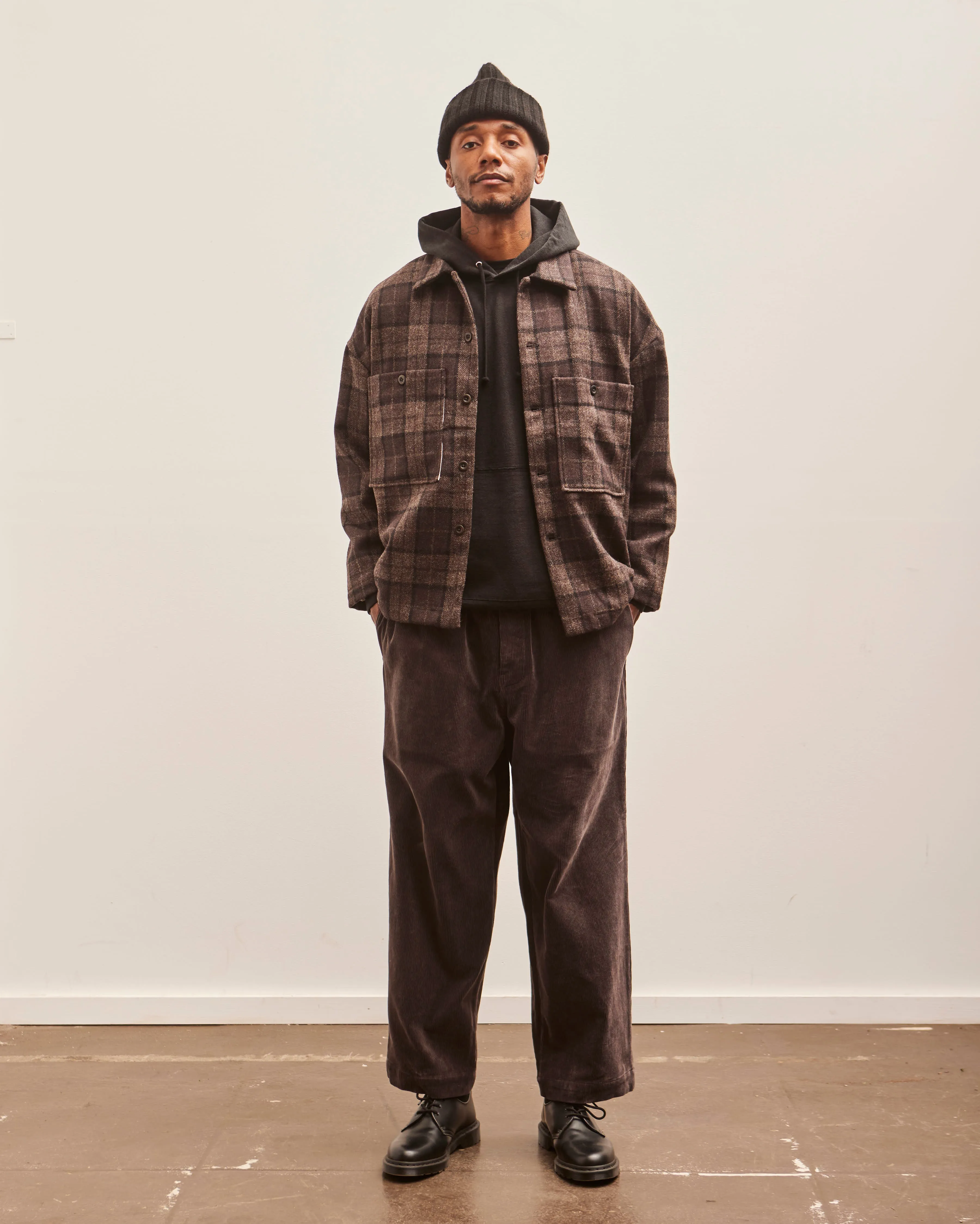 Evan Kinori Field Shirt Two, Charcoal Fox Tweed Check