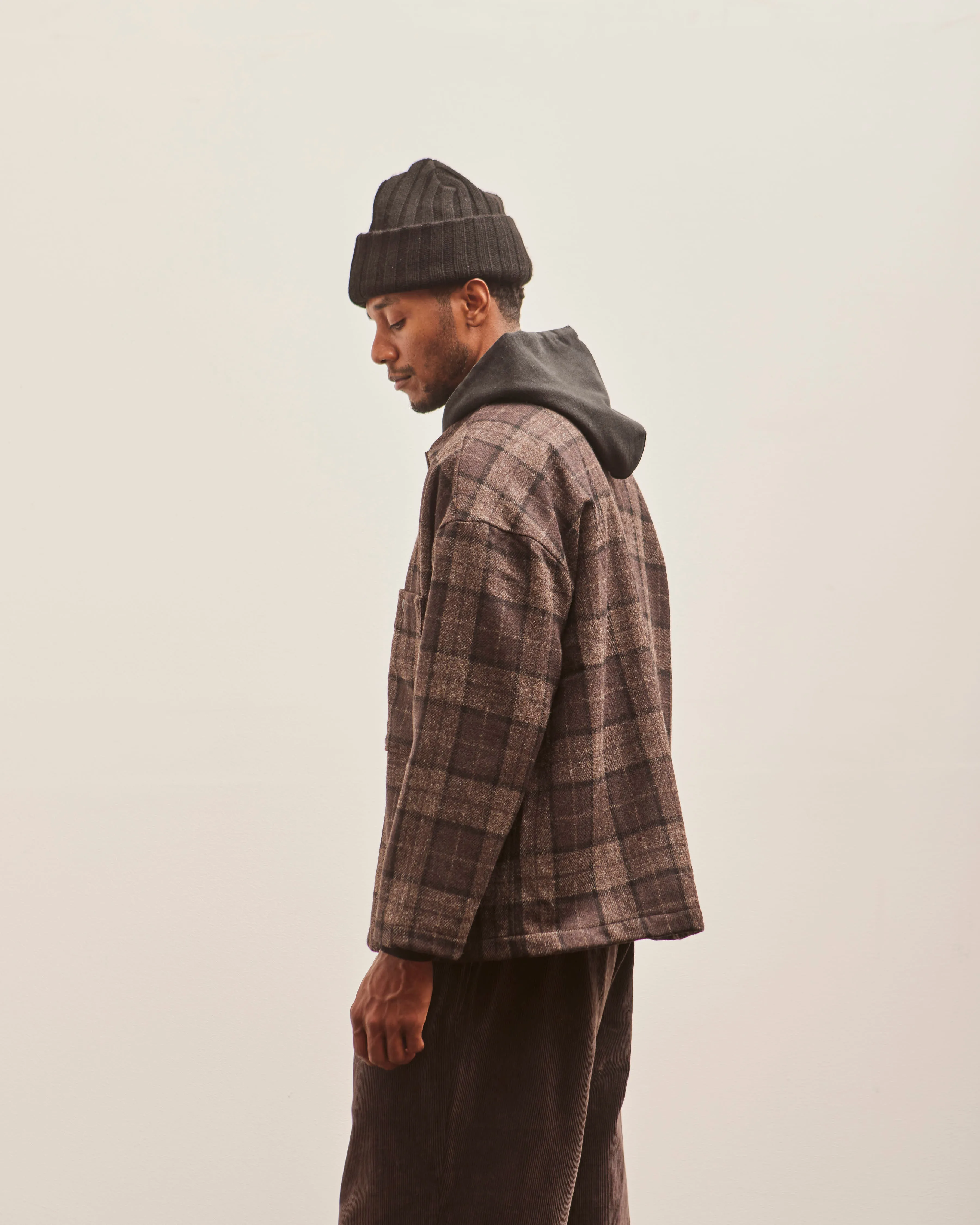 Evan Kinori Field Shirt Two, Charcoal Fox Tweed Check