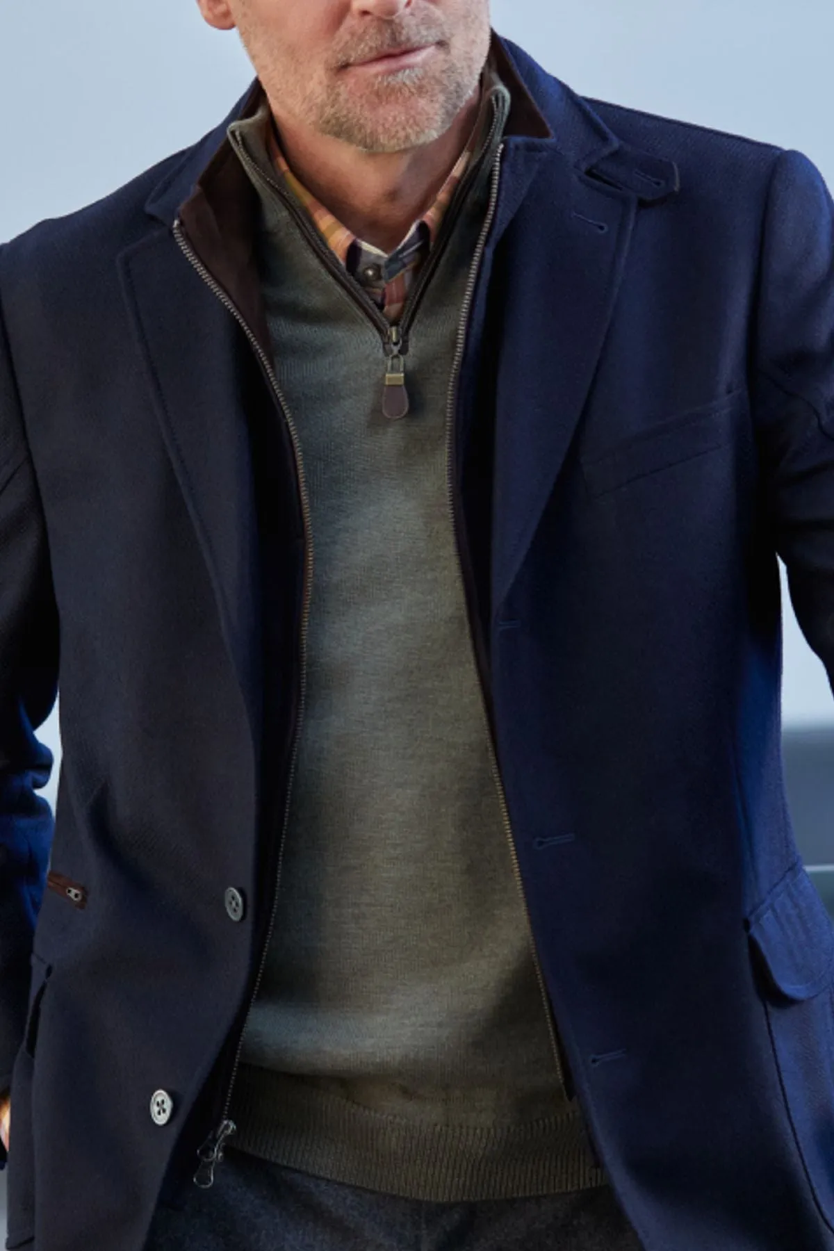 Extra Fine 'Zegna Baruffa' Merino Wool Quarter-Zip Sweater in Sage Melange by Viyella