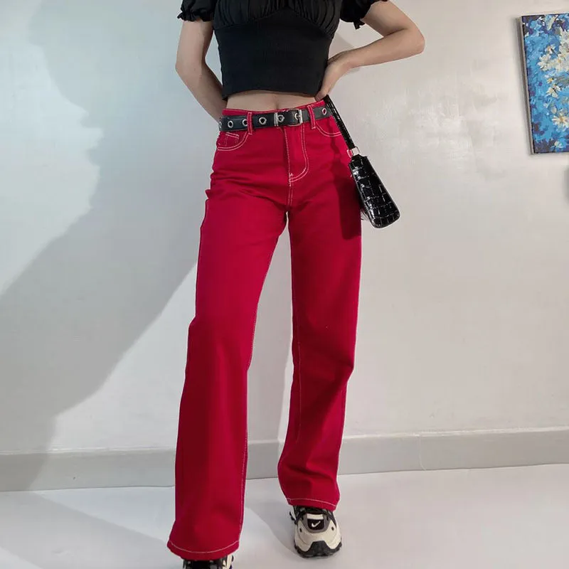 Fashion Retro High Waist Straight Jeans