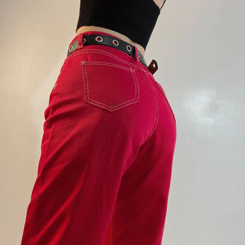 Fashion Retro High Waist Straight Jeans