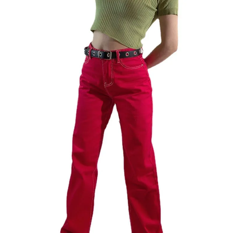 Fashion Retro High Waist Straight Jeans