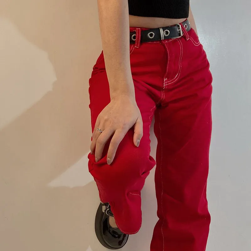 Fashion Retro High Waist Straight Jeans