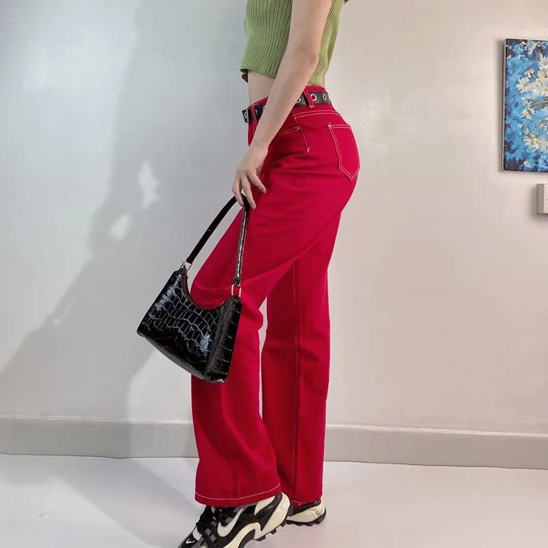 Fashion Retro High Waist Straight Jeans