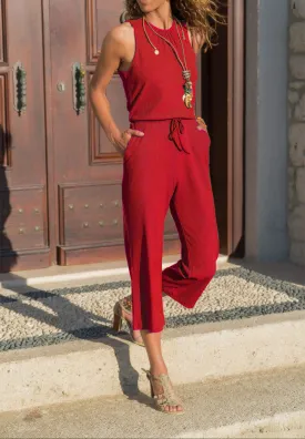Fashion Round Neck Sleeveless Loose Jumpsuit