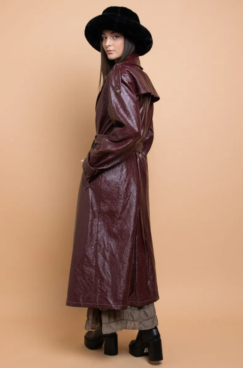 Faux Leather Trench Coat