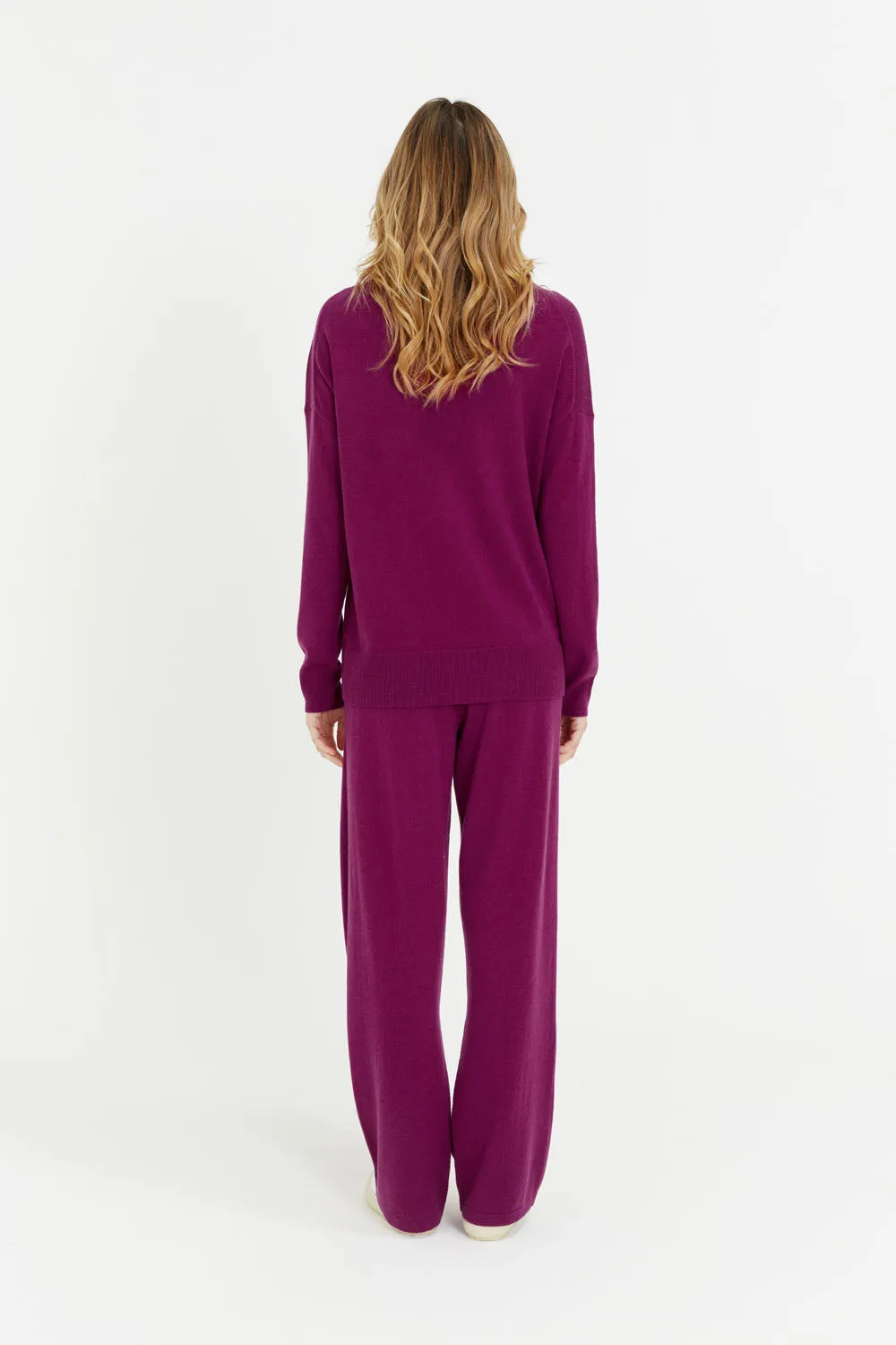 Grape Wool-Cashmere Wide-Leg Track Pants