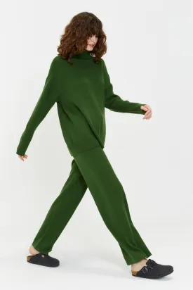 Green Cashmere Wide-Leg Pants