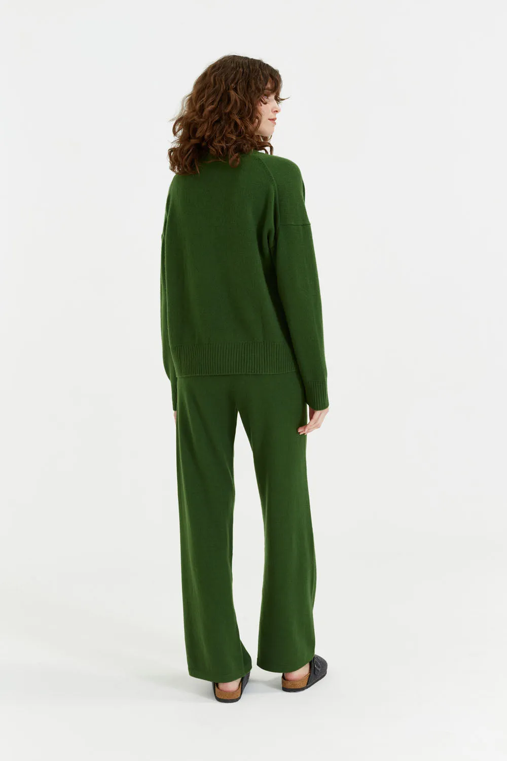 Green Cashmere Wide-Leg Pants