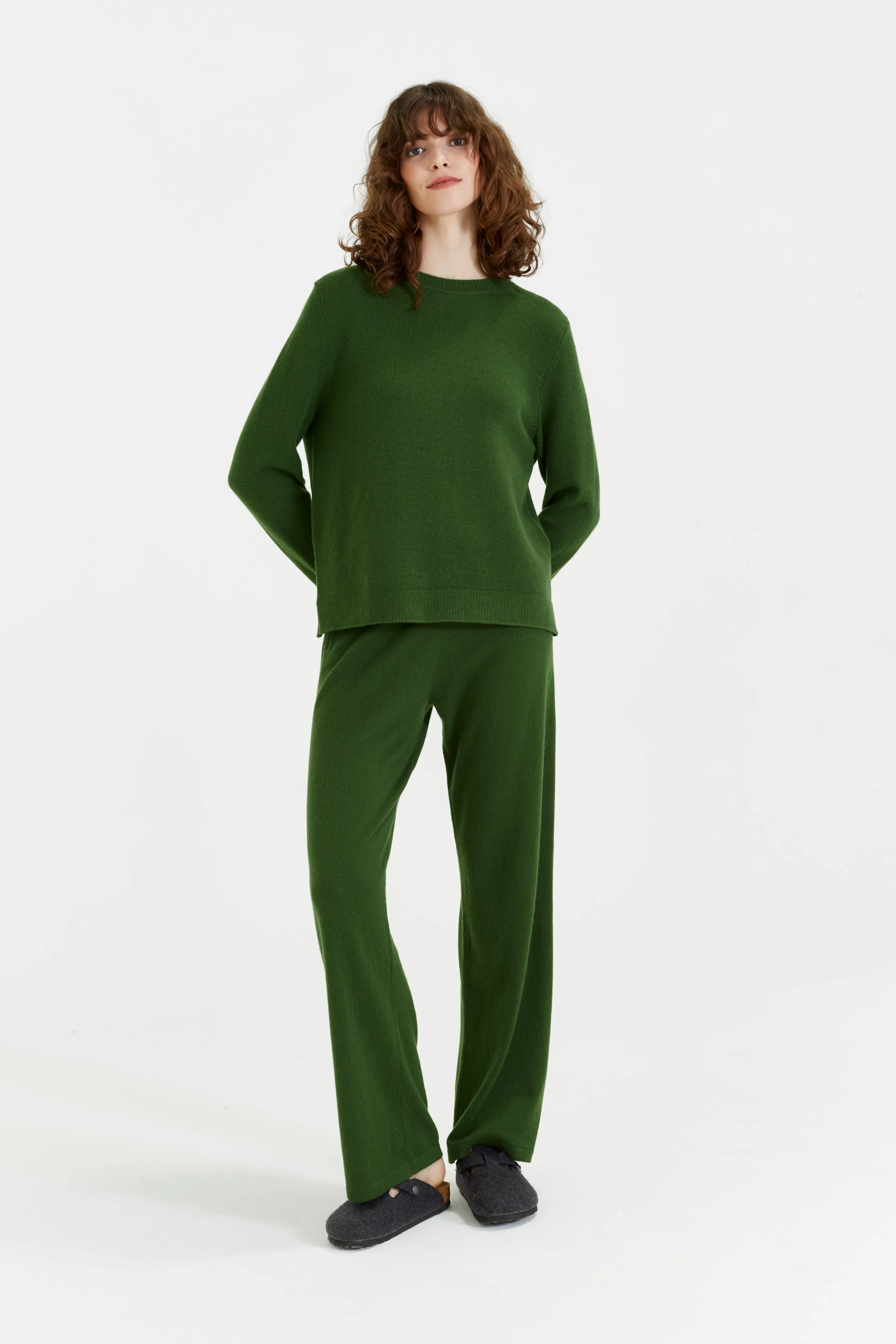 Green Cashmere Wide-Leg Pants