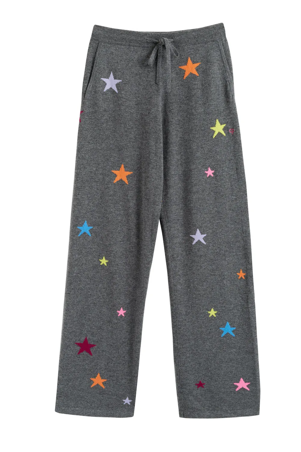 Grey Wool-Cashmere Star Wide-Leg Track Pants