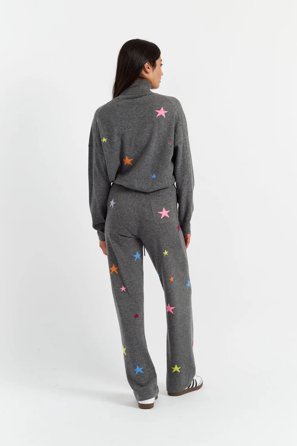 Grey Wool-Cashmere Star Wide-Leg Track Pants